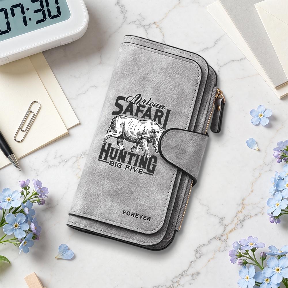 African Rhino Pattern Long Wallet Fashion Casual Large Capacity Card Holder Daily Use Portable Wallet