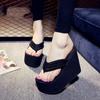 Fashion 2025 Ladies Summer Logo Slippers Stained Wedge Heel Platform Flip-flops High Heels Beach Sandals Ladies Thick High Mujer