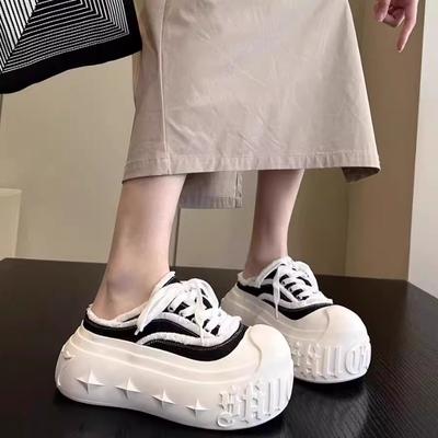 Джинсовые туфли-хлебушки с большой головой, уродливые, но милые, женские, весна-осень, новые, на толстой подошве, с мешком на носке, полусабо, парусиновые туфли, тренд