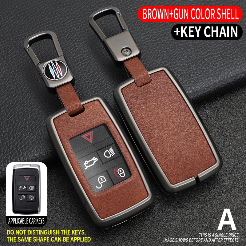 Leather Alloy Car Key Case Cover Protect Shell for Land Rover Range Rover Discovery 5 Sport for JAGUAR XE XF XJ F PACE Keychain