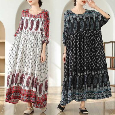 Винтажное платье для путешествий в стиле отпуска, большой размер, прикрытие, тонкая длинная юбка с круглым вырезом