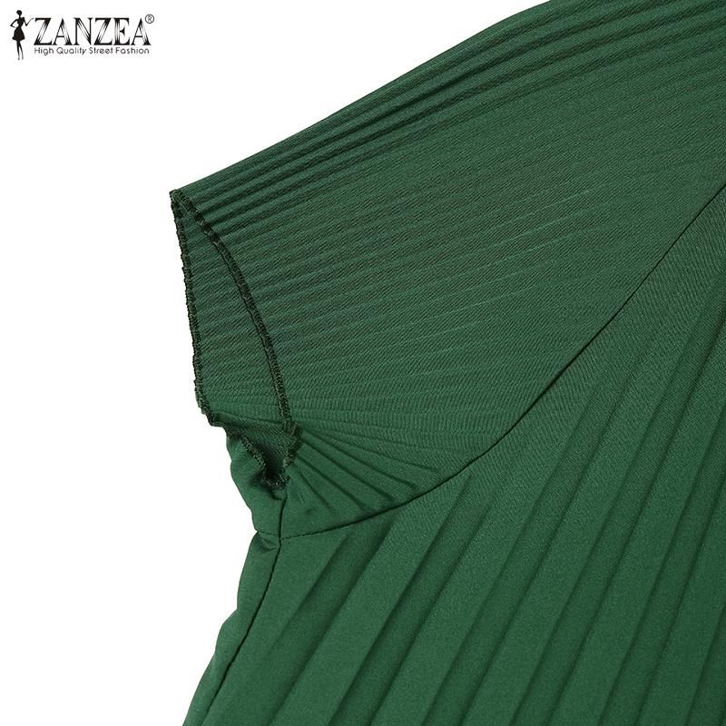 ZANZEA Женское летнее повседневное платье с круглым вырезом, коротким рукавом, свободного кроя, плиссированное