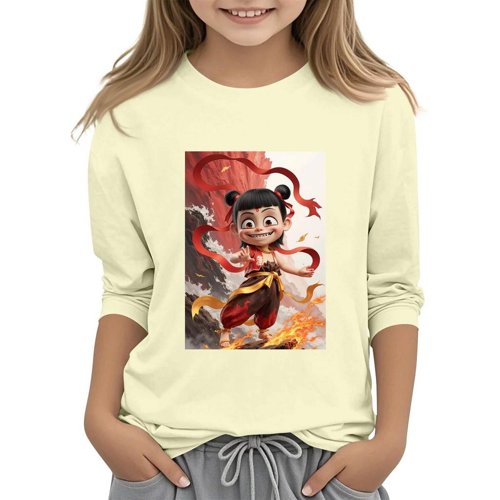 Топы с принтом для девочек 5-16 лет с круглым вырезом и рукавами 3/4 Футболки Модные топы Наряды Футболки