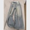 2024 Autumn Women's Plus Size Distressed Loose Slimming Straight Wide-Leg Jeans