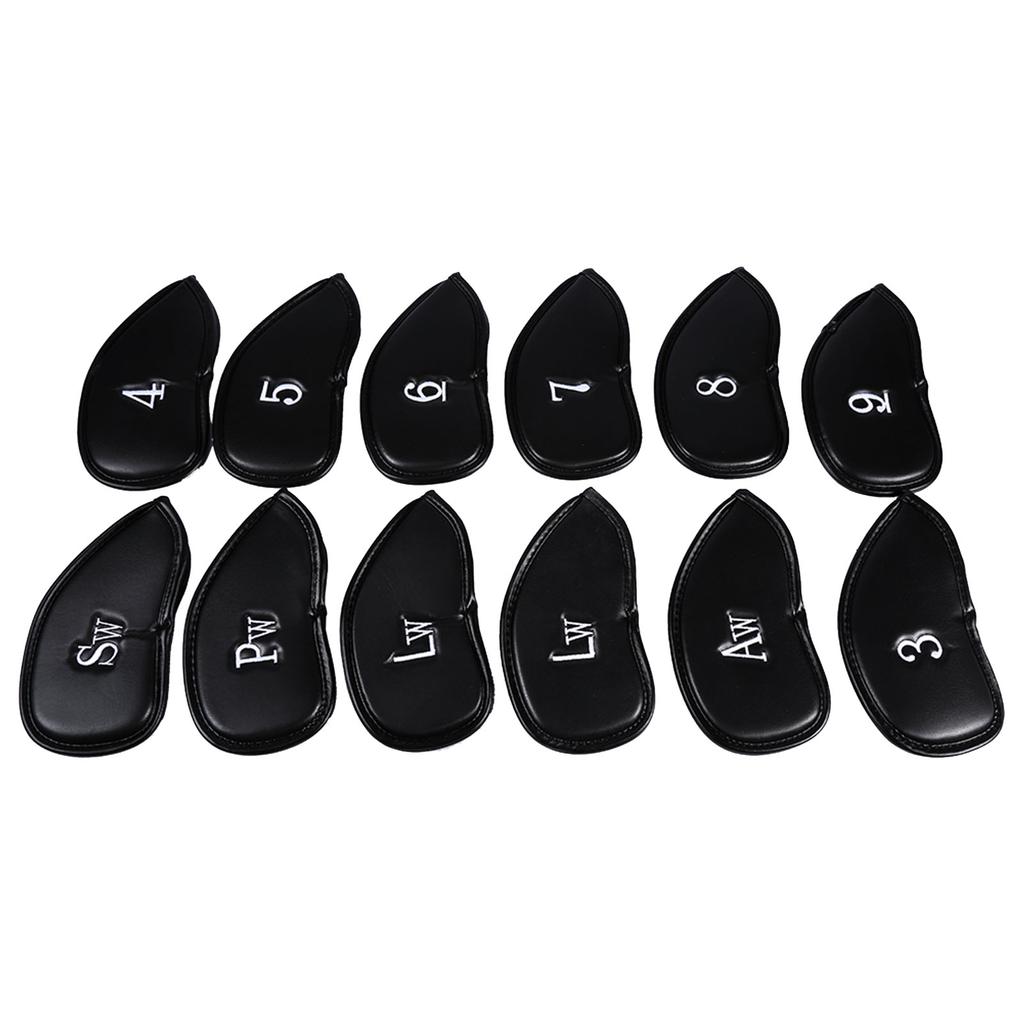 12pcs PU Leather Black Golf Club Head Cover Iron Head Cover Protector Set