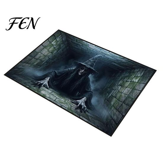 Durable Washable Door Rug 3D Halloween Entrance Rug, Spooky Skeleton Depth Pattern Horror Themed Home Decor Non-slip Absorbent Mat for Front Bathroom