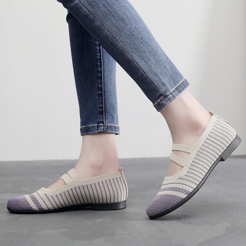 Весенние новые модные женские туфли, настоящее летящее плетение, повседневные туфли на плоской подошве с неглубоким горлом, корейская версия ленивых туфель с одной педалью, удобная мягкая подошва