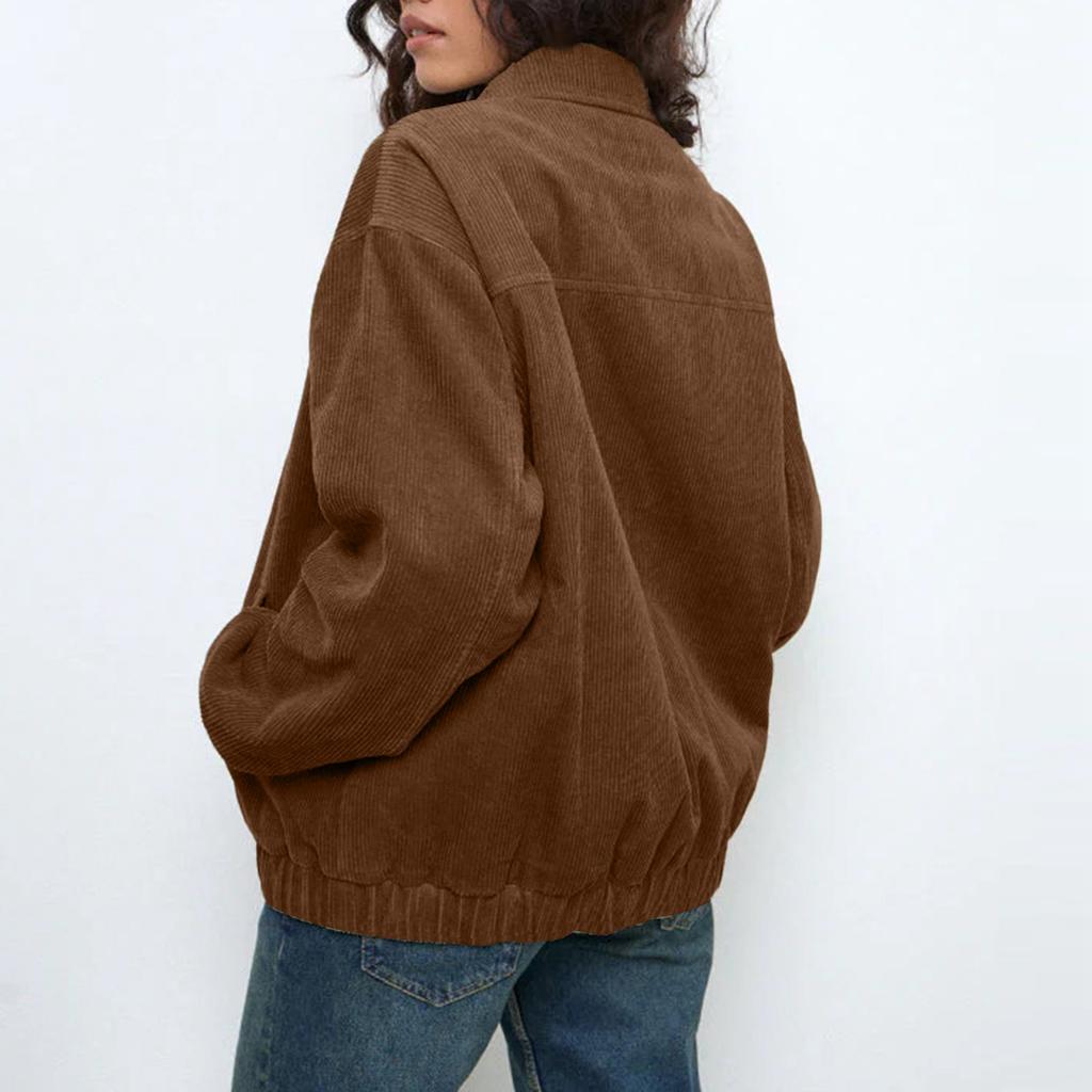 Женская повседневная куртка с лацканами, длинными рукавами и молнией, однотонная