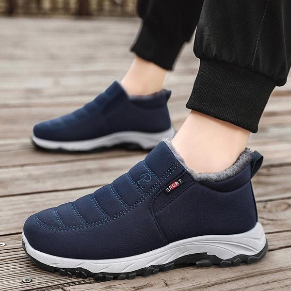 Winter Men Plush Warm Shoes Casual Cotton Shoes Comfortable Flat Slip On Cotton Boots Man Daily Leisure Walking Shoes