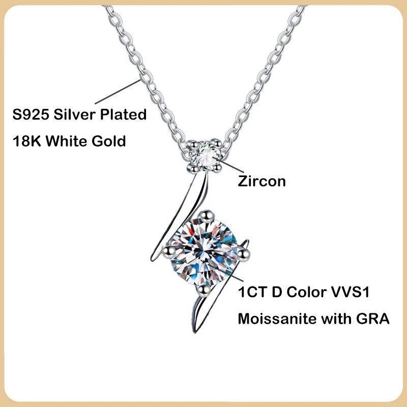 New Sparkling Real 1CT Moissanite Pendant Necklace for Woman S925 Sterling Silver Diamond Neck Chain Necklaces Fine Jewelry