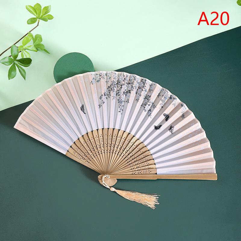 Портативный ручной складной веер в китайском стиле, реквизит для танцев, ретро веер-ракушка, женский, мужской, бамбуковое дерево, шелк, цветок, складной веер
