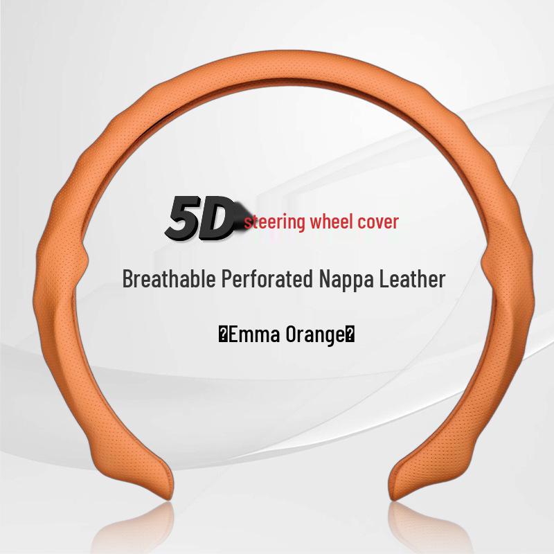5D Nappa Leather Non-Slip Steering Wheel Cover 38.1cm - Enhanced Wear Resistance and Driving Experience.