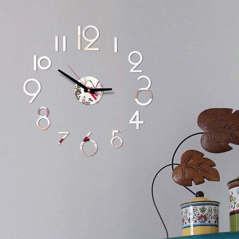 Number Wall Diy Clock 3d Mirror Sticker Modern Home Office Decor Art Decal