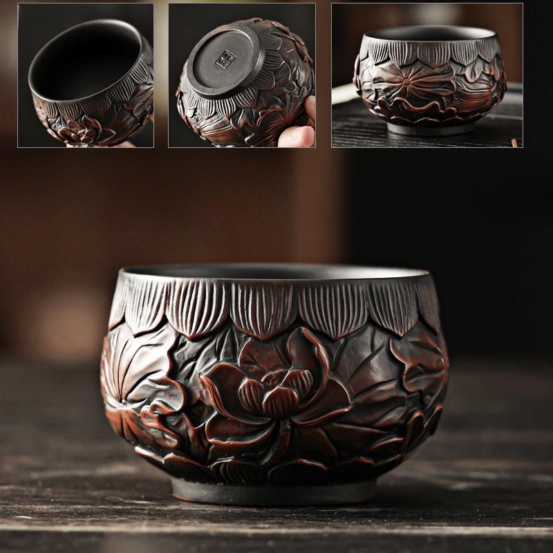 Lotus Pure Ручная резьба Фиолетовая керамика Jianshui Master Cup Бытовая чайная чашка Ручная работа Чайная чаша Ароматная чашка Чайный сервиз