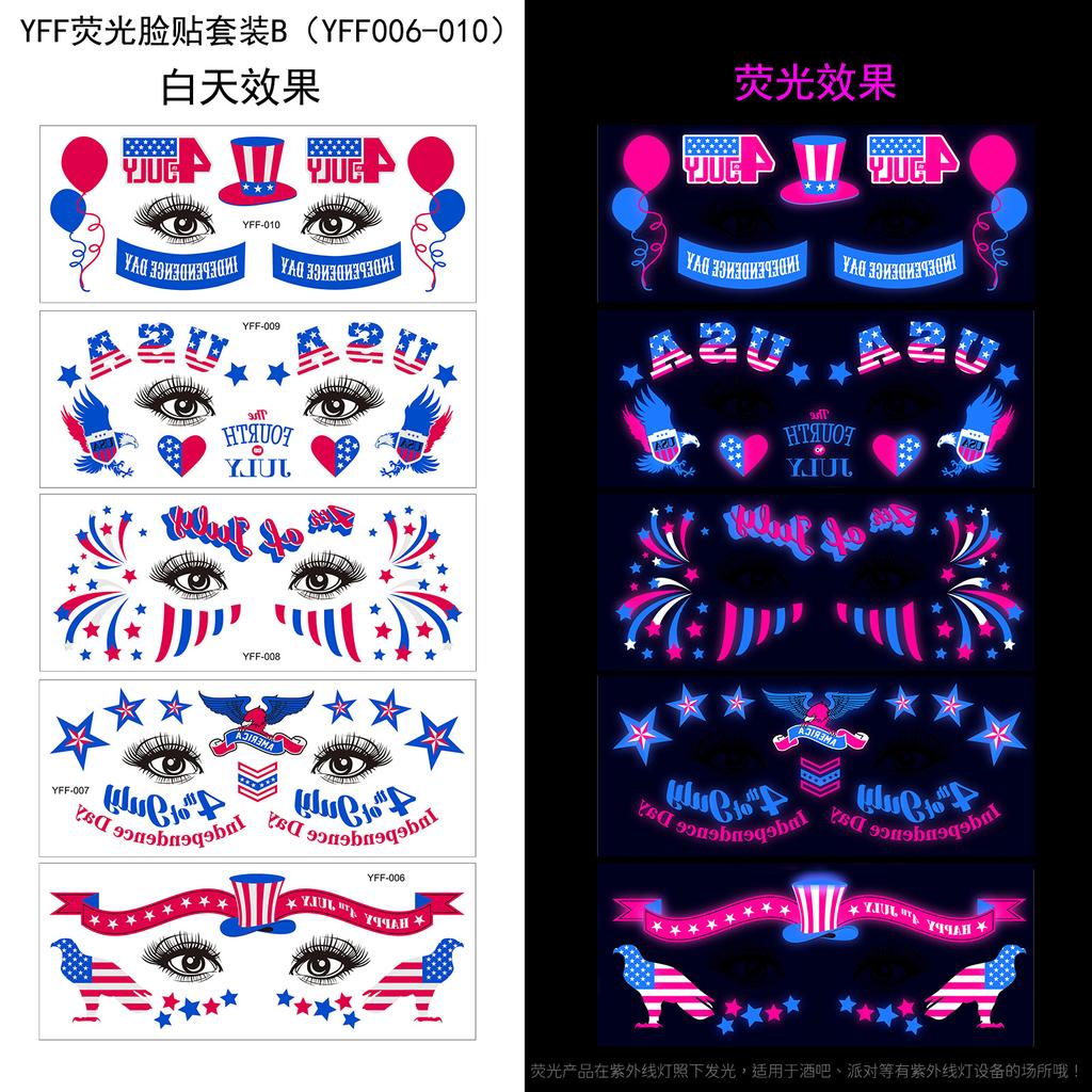 Флуоресцентная наклейка для лица, тату-наклейка, вечеринка в США, светящаяся водонепроницаемая тату-наклейка