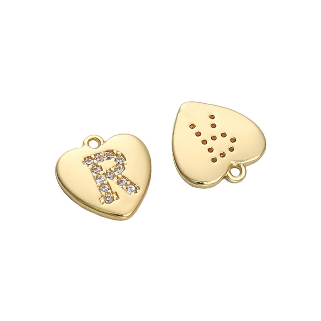 Copper Zirconium Inlaid Heart 26 Letter Pendant For DIY Jewelry Making Craft Accessories