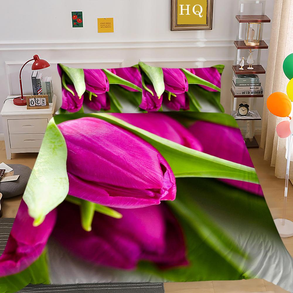 Постельное белье с 3D принтом цветов, двойной размер, комплект постельного белья из микрофибры, комплект постельного белья для девочек, модное домашнее постельное белье