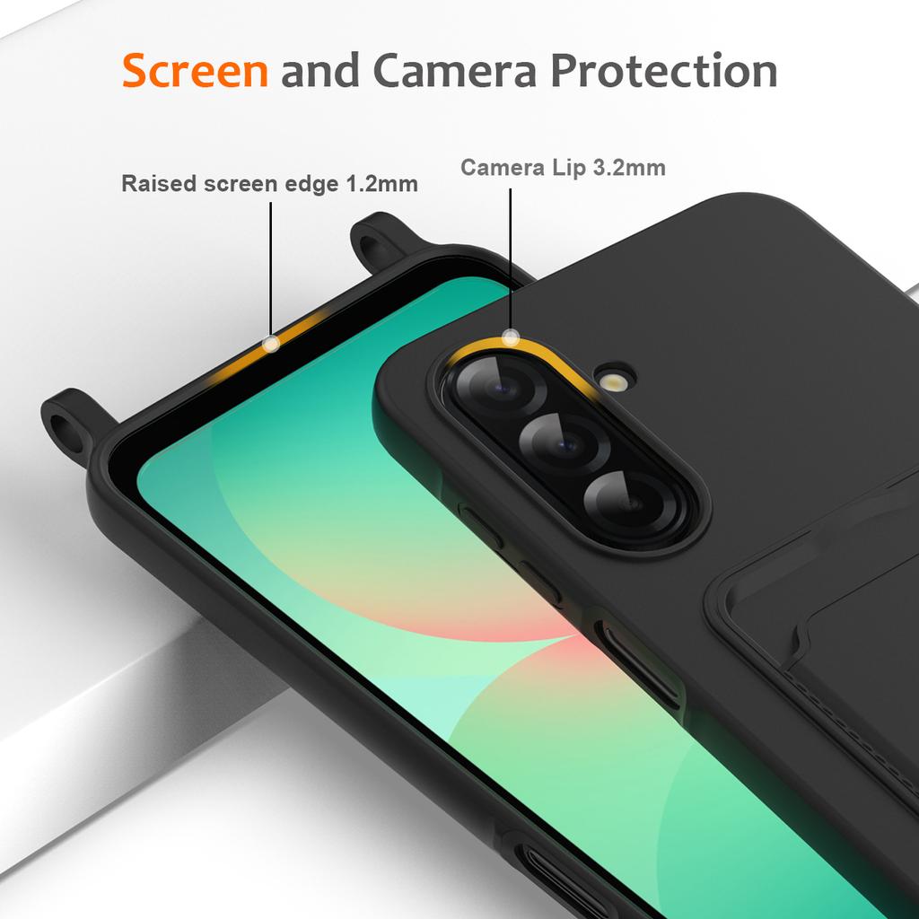 For Samsung Galaxy S25 FE Case Liquid Silicone Card Holder Back Phone Cover with Lanyard