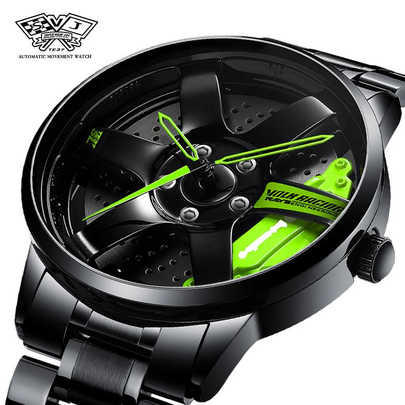 SVJ Genuine TE37 Wheel Hub Watch Трехмерный полый поворотный стол Стол для модификации автомобиля Водонепроницаемые светящиеся гидравлические мужские часы