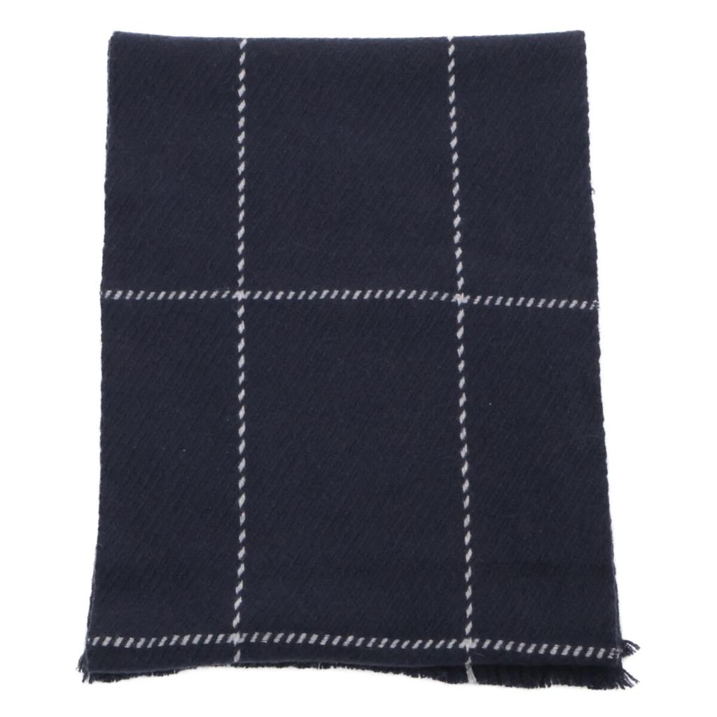 19 Andrea's 47 [Excellent Condition] 7708 SEAN Windowpane Cashmere Scarf 35X180 NAVYUsed