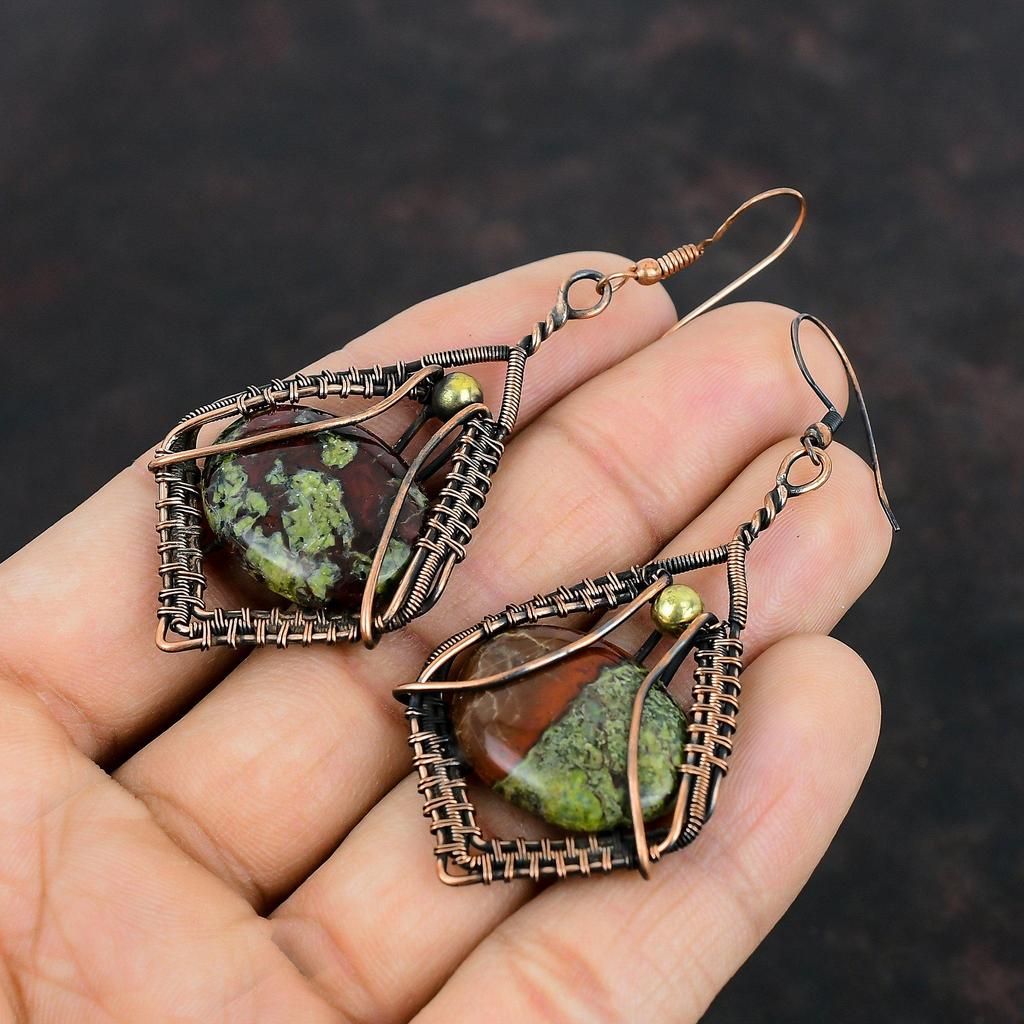 Серьги с кровавым камнем дракона, серьги из медной проволоки, ювелирные изделия ручной работы, новейший дизайн, серьги с драгоценным камнем, медная проволока, ювелирные изделия, подарки для друга