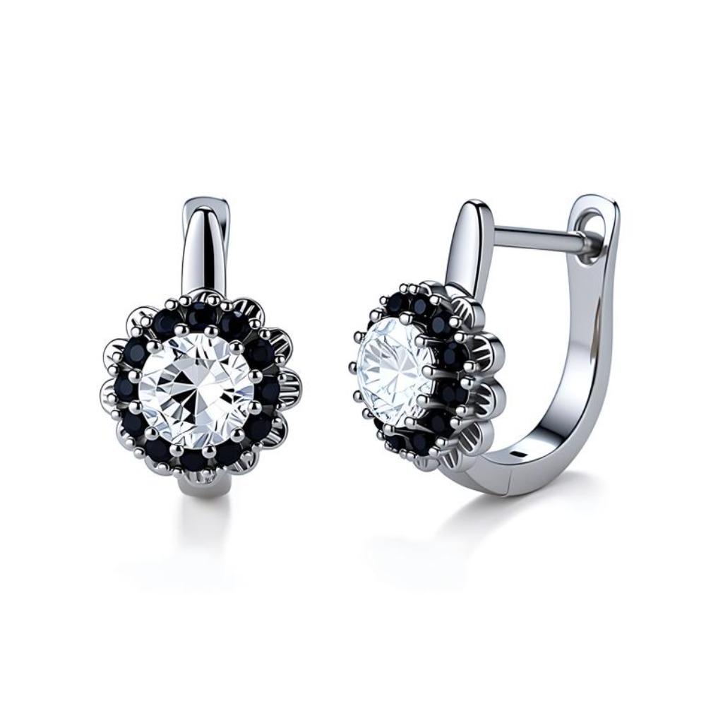 Серьги-кольца с черным и белым камнем