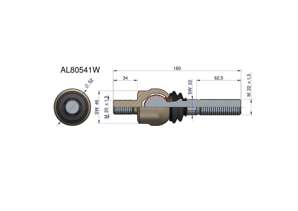 Przegub Kierowniczy 180Mm- M20X1,5; M22X1,5 Al80541 Waryński