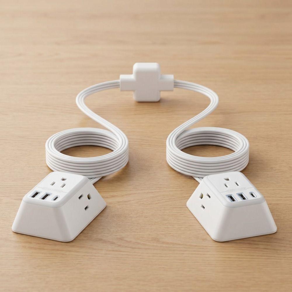 12FT Length Twin Extension Cord 2 USB-A Ports Split Power Strip Overload Protectio