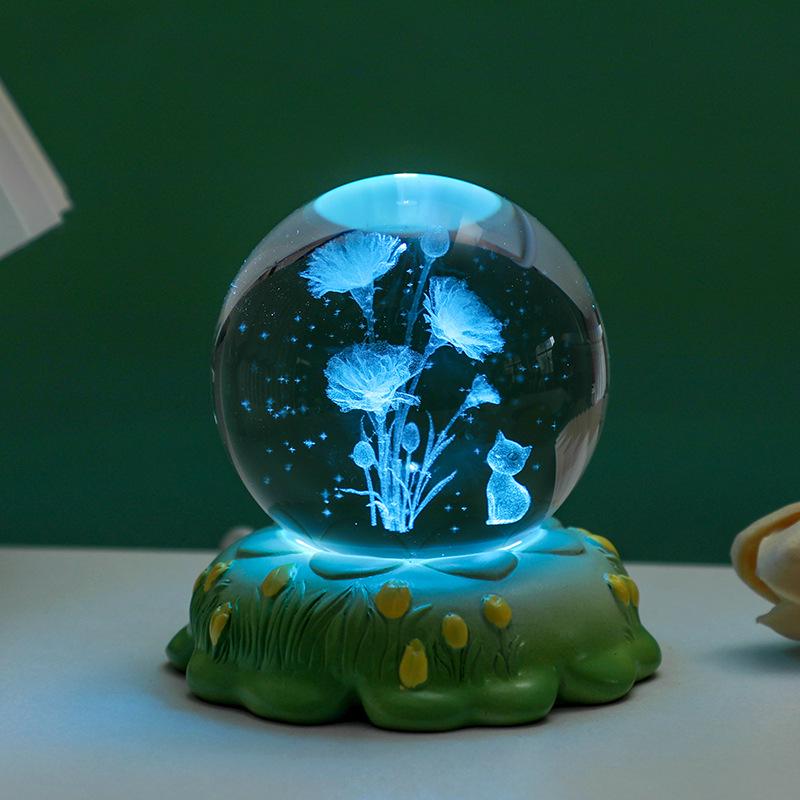 3D Ночник Хрустальный Шар Тюльпан - Светящееся Украшение для Спальни и Подарок на День Рождения для Девочек