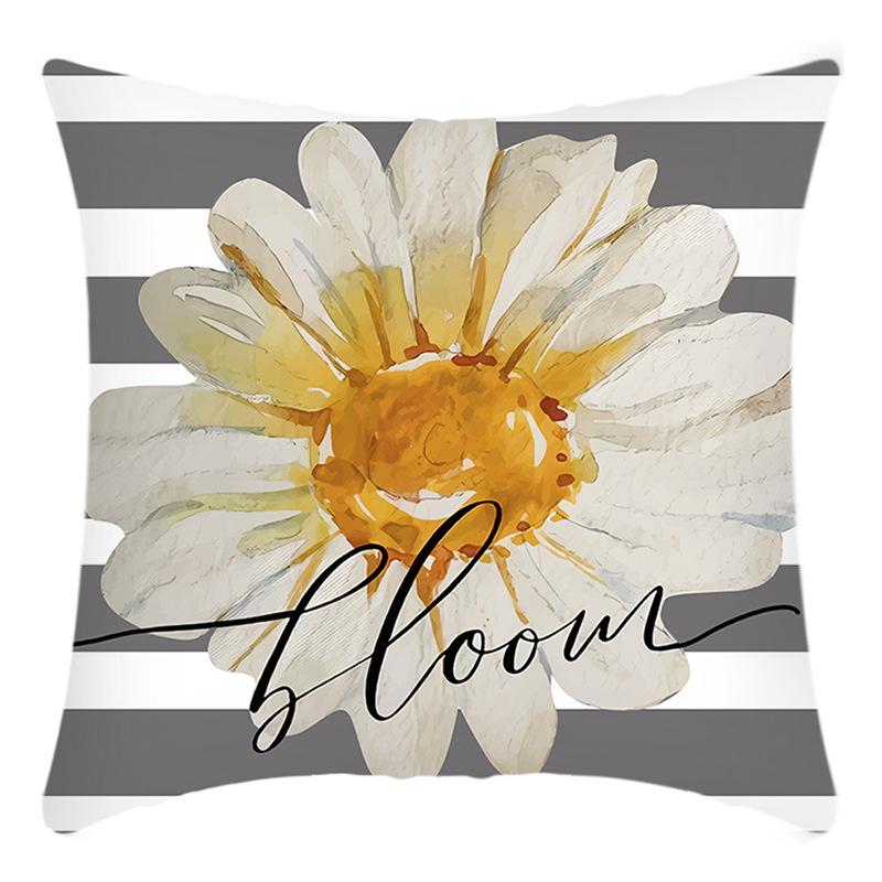 New Green Plant Pillowcase White Small Daisy Letter Print Pillow Home Sofa Cushion Cover