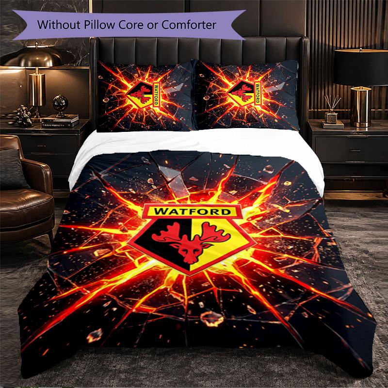Watford Football 3 Piece Bedding Set Soft Duvet Cover Set with Pillowcases Printed Bedroom Decor Set for Home