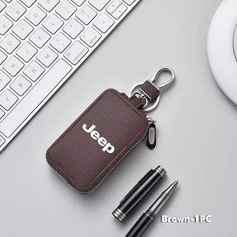 Leather Zipper Key Case Car Key Bag Portable Key Organizer For Jeep Wrangler Grand Cherokee Compass Renegade Patriot