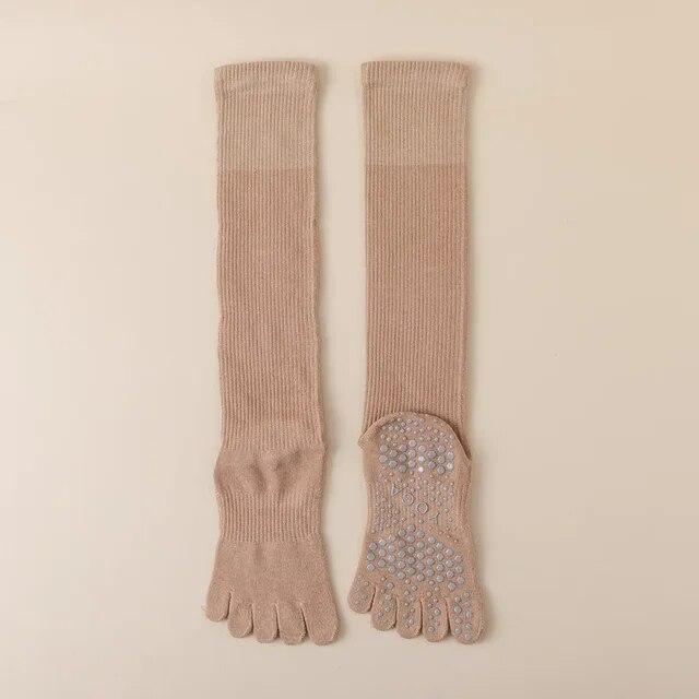 Женские носки для йоги с пятью пальцами, пилатес, профессиональные силиконовые противоскользящие спортивные носки для фитнеса, однотонные хлопковые гольфы, чулки