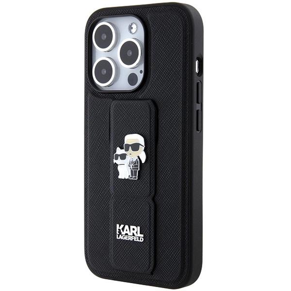 Karl Lagerfeld Чехол Gripstand Saffiano Karl&Choupette Pins для iPhone 14 Pro - черный