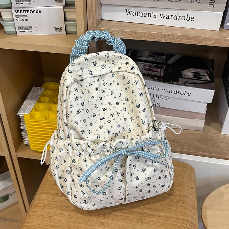 Nylon Floral Backpack For Teens With Drawstring Design For Teen Girls Daily Carry