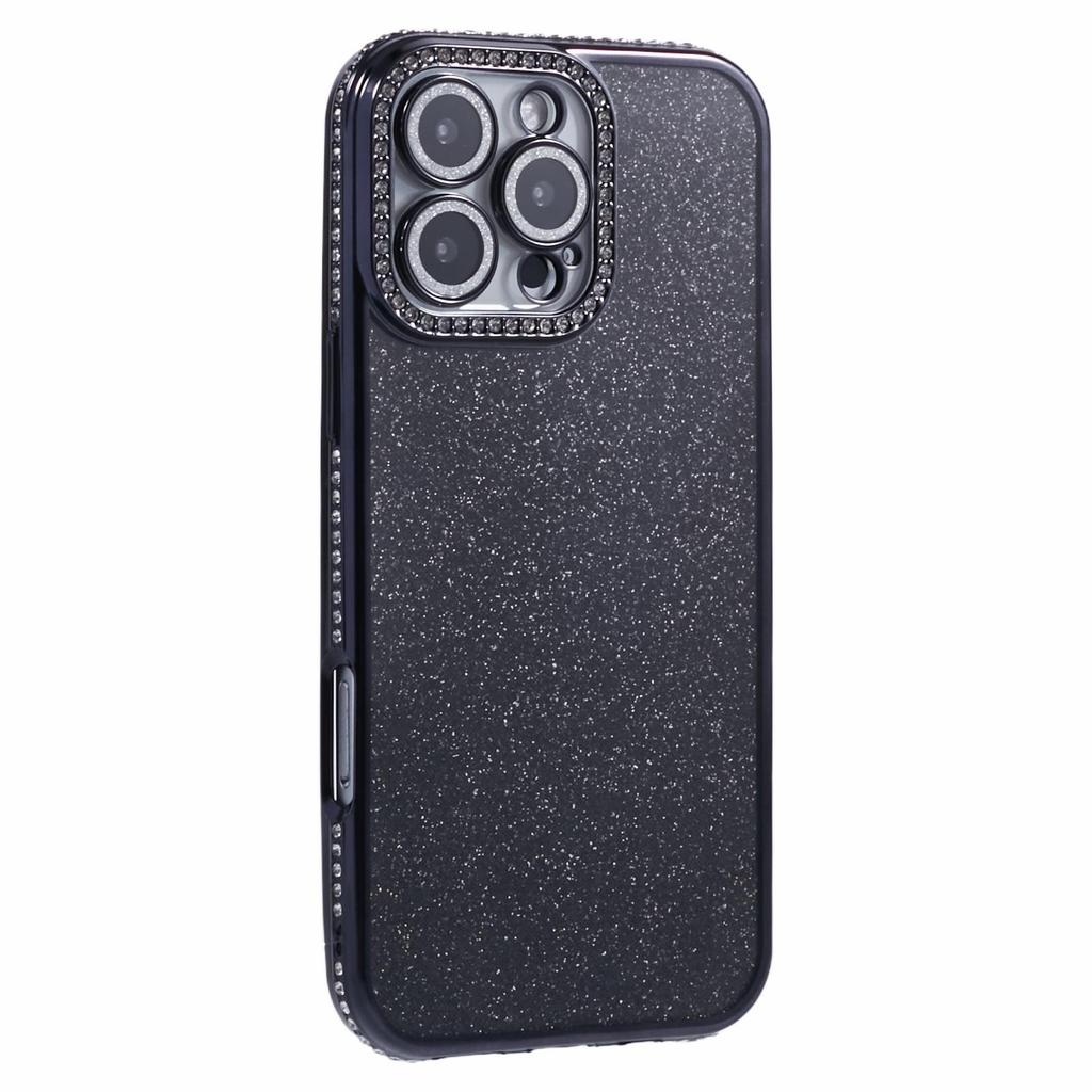 Чехол для iPhone 16 Pro Max Защита объектива камеры Прозрачная задняя крышка телефона Декор стразами с блестящей бумагой