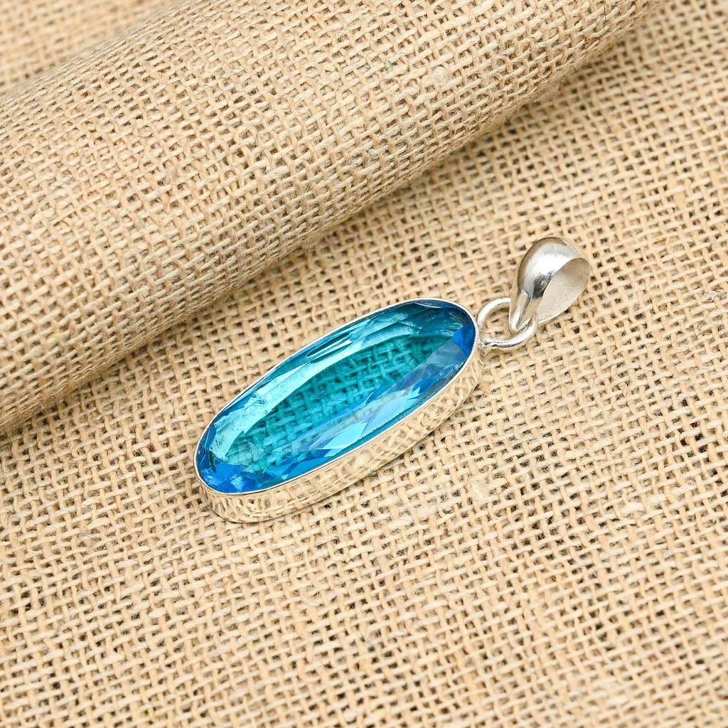 Великолепный синий топаз, драгоценный камень, подвеска из стерлингового серебра 925 пробы ручной работы для свадебного подарка