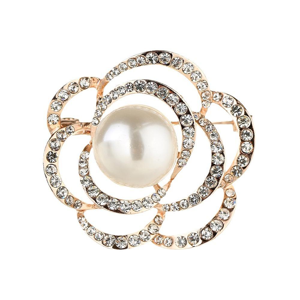 Ажурная брошь-роза, Элегантный жемчужный нагрудный значок, Цветочная булавка нишевого дизайна