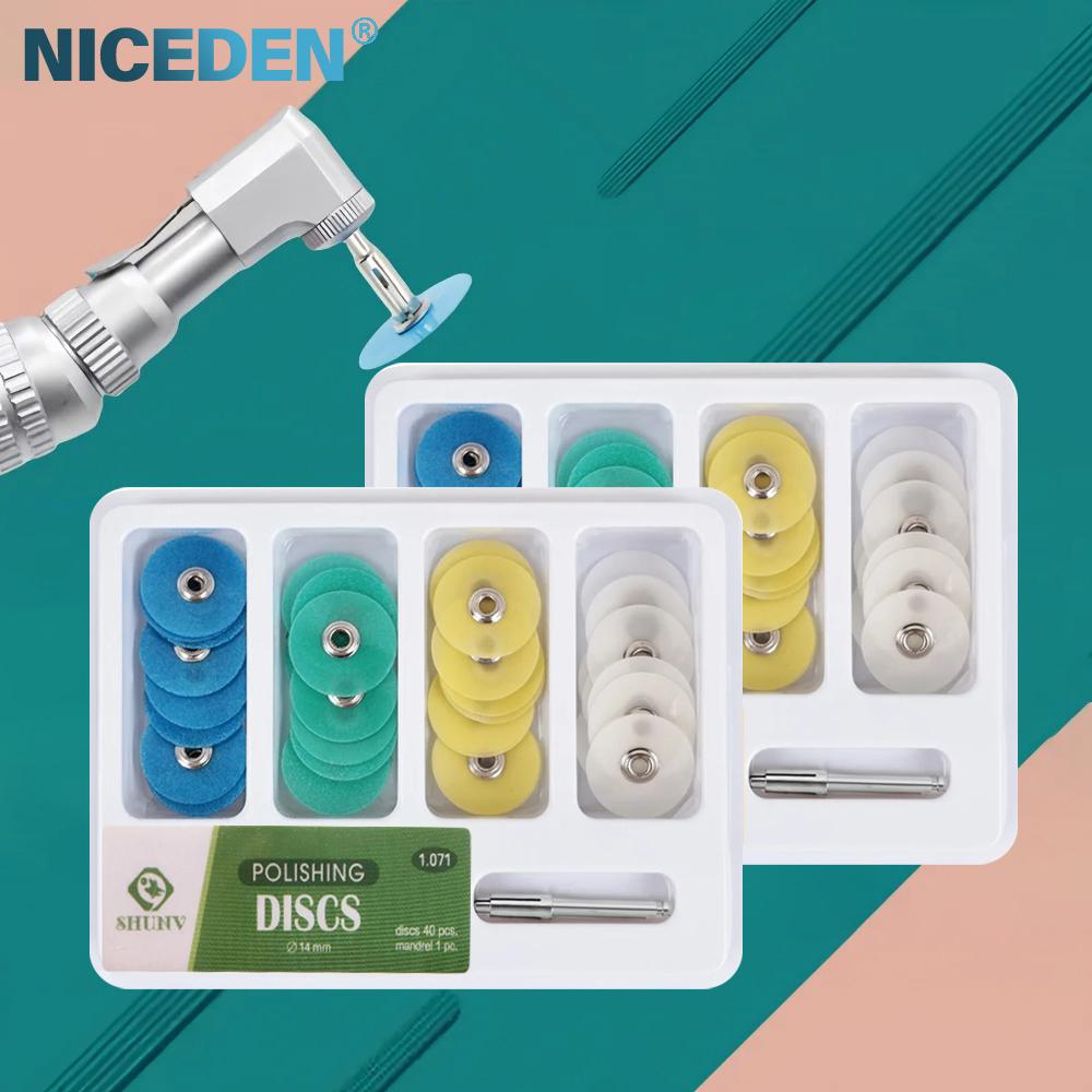 NICEDEN 40Pcs/box Dental Polishing Discs Dental Composite Polishing Disc Gross Reduction Contouring Mandrel Stripes Set
