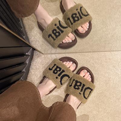 Тапочки Mao Mao женская верхняя одежда 2025 осень и зима новая корейская версия толстая подошва увеличивающая рост универсальные нескользящие плюшевые хлопковые тапочки