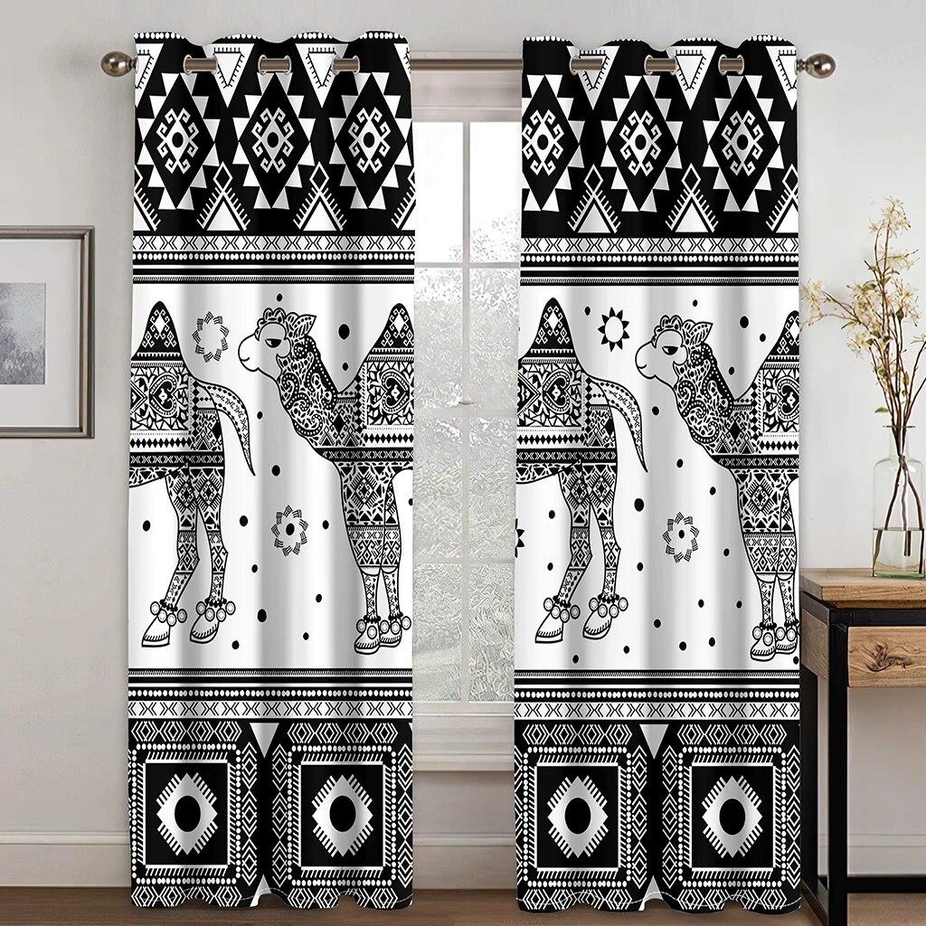 2 шт. богемные шторы, египетские африканские национальные характеристики, шторы с принтом для спальни, гостиной, оконный стержень, карман