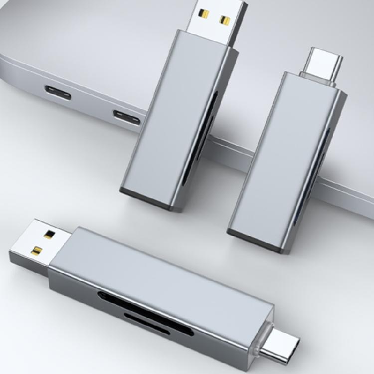 Многофункциональный алюминиевый кард-ридер для карт TF, USB Type A/C, двойной слот, не требует драйверов, для командировок, для обмена документами