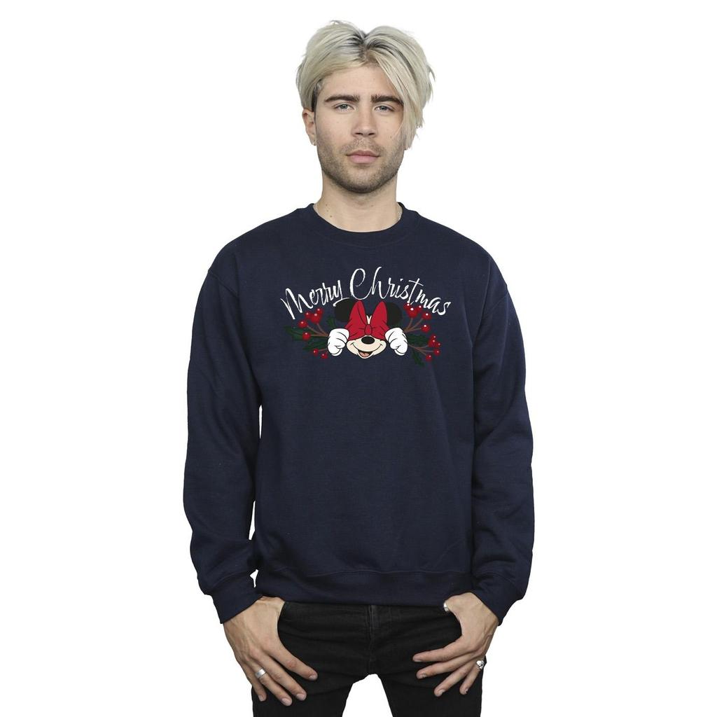 Disney Mens Minnie Mouse Christmas Holly Sweatshirt
