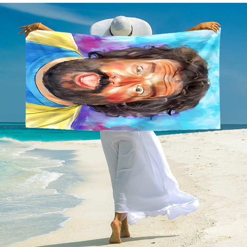 proof beach towel with Terence Hill and Bud Spencer pattern - soft,absorbent,quick-drying,machine washable - perfect for swimming,camping,bathing
