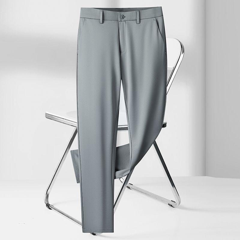 Высокоэластичная ткань, летние тонкие шелковые деловые брюки для мужчин с эластичной талией, классические рабочие офисные брюки
