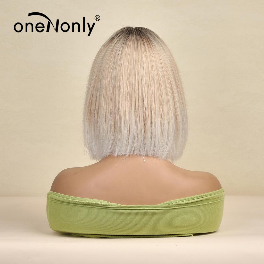 Синтетический парик Боб Белый Блондинка Парик Натуральные парики для женщин Ежедневная вечеринка Хэллоуин Волосы Термостойкое волокно