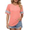 Летняя полосатая лоскутная свободная футболка с круглым вырезом и короткими рукавами для женщин