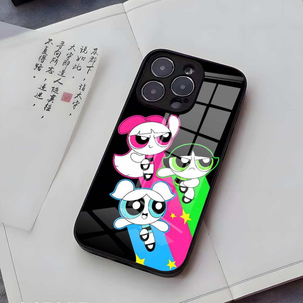 Чехол для телефона P-Powerpuffs G-Girls для IPhone 17 Air 16 E Pro Max 15 14 13 Mini 12 Pro 11 Max Plus Черная стеклянная крышка