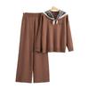 A Two-piece Sweater Set for Women, Featuring A Laid-back Style, Round-neck, Long-sleeved, Loose Knitted Top and High-waisted Wide-leg Pants