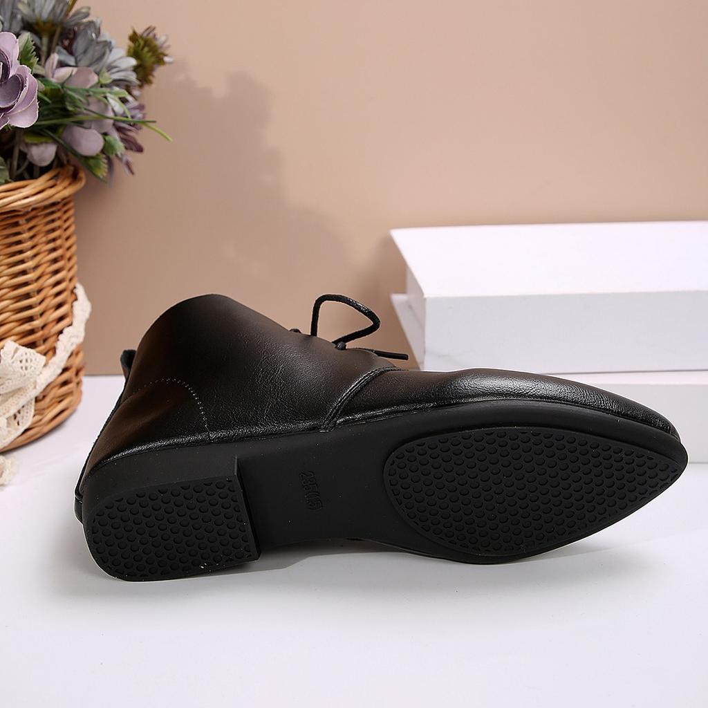 Модные женские ботильоны однотонные кожаные 2026 осенняя мода острый носок шнуровка плоская подошва ботинки для женщин повседневные ретро швейные туфли